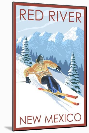 Red River, New Mexico - Downhill Skier-Lantern Press-Mounted Art Print