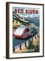 Red River, New Mexico - Fall Retro Camper-Lantern Press-Framed Art Print