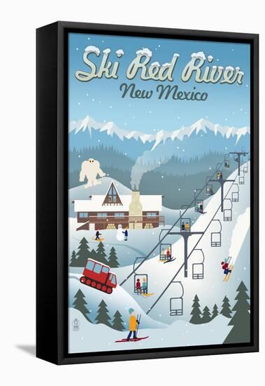 Red River, New Mexico - Retro Ski Resort-Lantern Press-Framed Stretched Canvas
