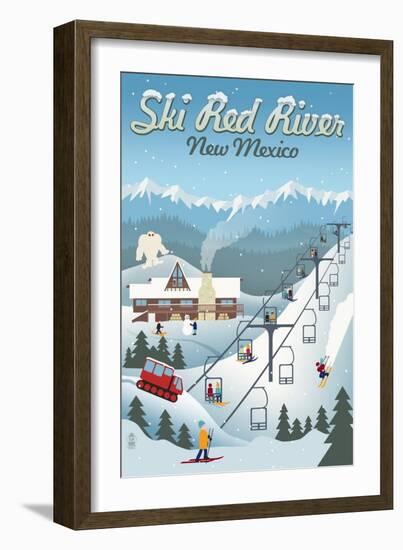 Red River, New Mexico - Retro Ski Resort-Lantern Press-Framed Art Print