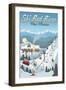 Red River, New Mexico - Retro Ski Resort-Lantern Press-Framed Art Print