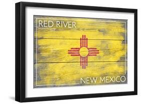 Red River, New Mexico - State Flag - Barnwood Painting-Lantern Press-Framed Art Print