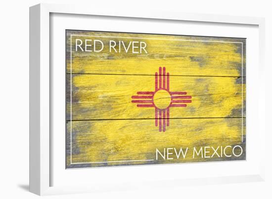 Red River, New Mexico - State Flag - Barnwood Painting-Lantern Press-Framed Art Print