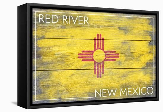 Red River, New Mexico - State Flag - Barnwood Painting-Lantern Press-Framed Stretched Canvas