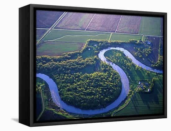 Red River Runs in Farm Country on North Dakota and Minnesota Border, USA-Chuck Haney-Framed Stretched Canvas