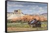 Red rock sandstone and old cabin just outside Kodachrome Basin State Park, Utah, United States of A-Michael Nolan-Framed Stretched Canvas