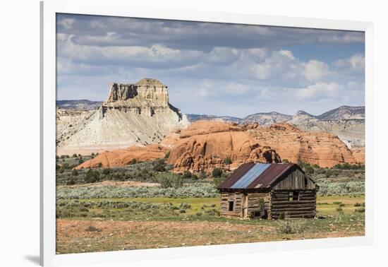 Red rock sandstone and old cabin just outside Kodachrome Basin State Park, Utah, United States of A-Michael Nolan-Framed Photographic Print