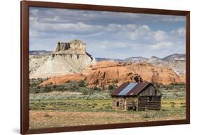 Red rock sandstone and old cabin just outside Kodachrome Basin State Park, Utah, United States of A-Michael Nolan-Framed Photographic Print