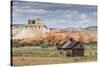 Red rock sandstone and old cabin just outside Kodachrome Basin State Park, Utah, United States of A-Michael Nolan-Stretched Canvas