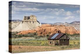 Red rock sandstone and old cabin just outside Kodachrome Basin State Park, Utah, United States of A-Michael Nolan-Stretched Canvas