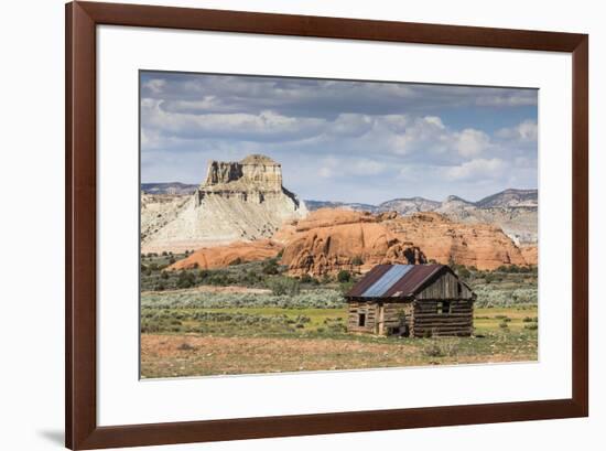 Red rock sandstone and old cabin just outside Kodachrome Basin State Park, Utah, United States of A-Michael Nolan-Framed Photographic Print