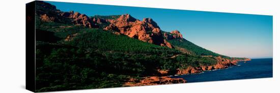 Red Rocks in the Late Afternoon Summer Light at Coast, Esterel Massif, French Riviera-null-Stretched Canvas