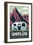Red Rocks, Utah - Go Unplug - Retro Camper - Lantern Press Artwork-Lantern Press-Framed Art Print