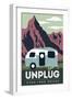 Red Rocks, Utah - Go Unplug - Retro Camper - Lantern Press Artwork-Lantern Press-Framed Art Print