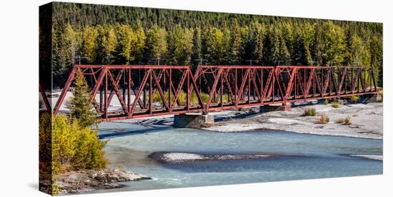 Red Rod Iron Railroad Bridge traverses Alaskan river, Alaska-null-Stretched Canvas