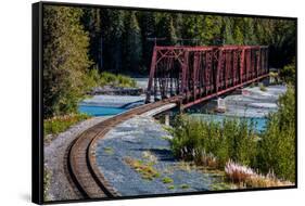 Red Rod Iron Railroad Bridge traverses Alaskan river, Alaska-null-Framed Stretched Canvas