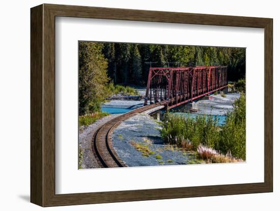 Red Rod Iron Railroad Bridge traverses Alaskan river, Alaska-null-Framed Photographic Print