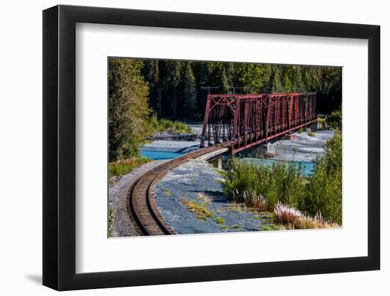Red Rod Iron Railroad Bridge traverses Alaskan river, Alaska-null-Framed Photographic Print
