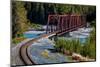 Red Rod Iron Railroad Bridge traverses Alaskan river, Alaska-null-Mounted Photographic Print