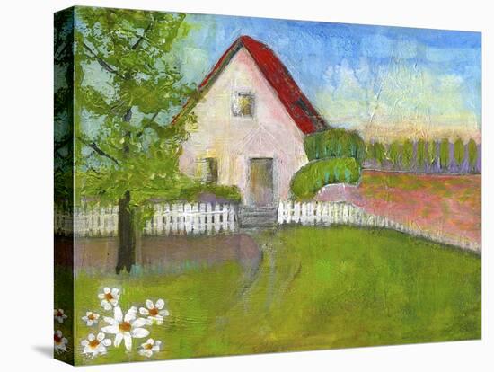 Red Roofed House-Blenda Tyvoll-Stretched Canvas