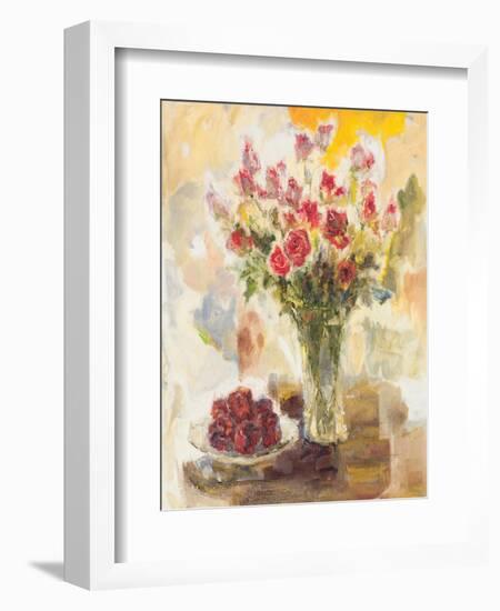 Red Roses in Crystal Vase-Yona-Framed Art Print