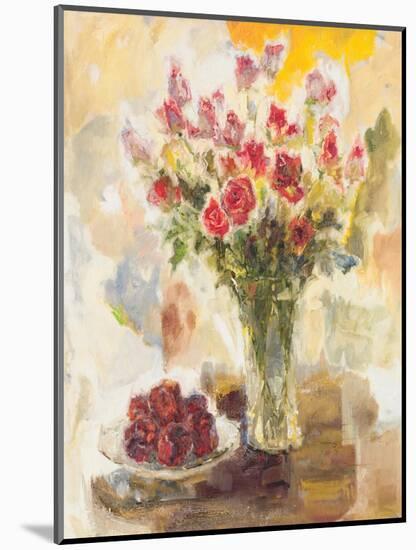 Red Roses in Crystal Vase-Yona-Mounted Art Print