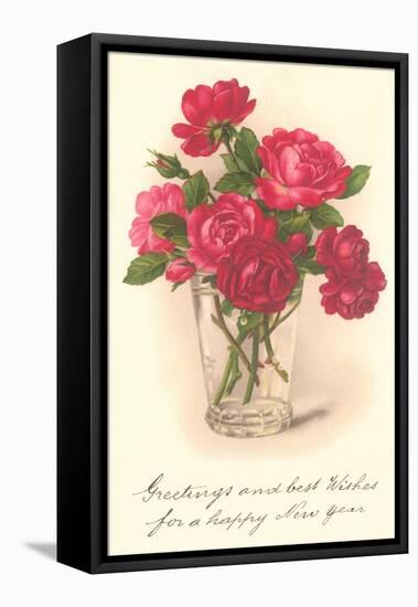 Red Roses in Drinking Glass-null-Framed Stretched Canvas