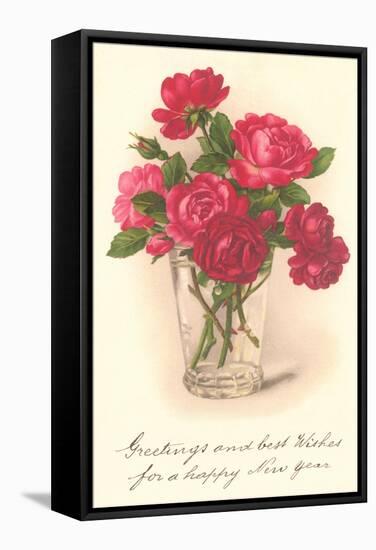 Red Roses in Drinking Glass-null-Framed Stretched Canvas