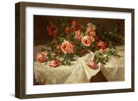 Red Roses on White Lace-Alice B Chittenden-Framed Art Print