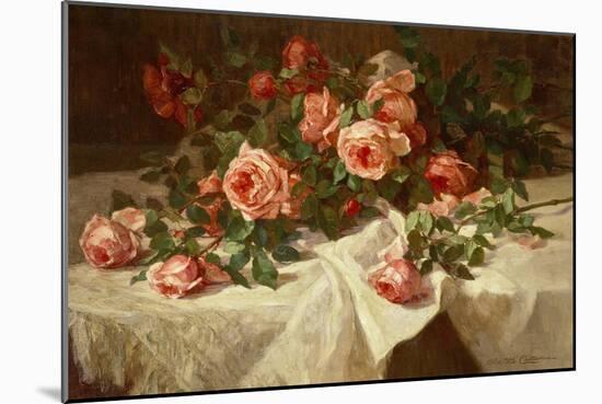 Red Roses on White Lace-Alice B Chittenden-Mounted Art Print