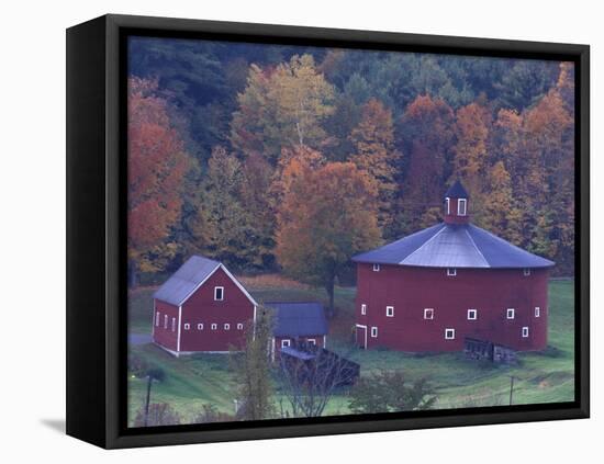 Red Round Barn in Autumn, East Barnet, Vermont, USA-Darrell Gulin-Framed Stretched Canvas