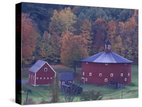 Red Round Barn in Autumn, East Barnet, Vermont, USA-Darrell Gulin-Stretched Canvas