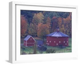 Red Round Barn in Autumn, East Barnet, Vermont, USA-Darrell Gulin-Framed Photographic Print