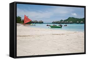 Red Sail and the Beach.-null-Framed Stretched Canvas