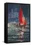 Red sail boat Salcombe - gouache - 2008-Jennifer Wright-Framed Stretched Canvas