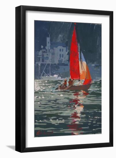 Red sail boat Salcombe - gouache - 2008-Jennifer Wright-Framed Giclee Print