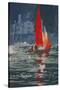 Red sail boat Salcombe - gouache - 2008-Jennifer Wright-Stretched Canvas