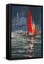 Red sail boat Salcombe - gouache - 2008-Jennifer Wright-Framed Stretched Canvas