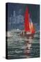Red sail boat Salcombe - gouache - 2008-Jennifer Wright-Stretched Canvas