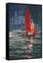 Red sail boat Salcombe - gouache - 2008-Jennifer Wright-Framed Stretched Canvas