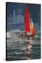 Red sail boat Salcombe - gouache - 2008-Jennifer Wright-Stretched Canvas