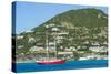 Red sailing boat in the bay of Philipsburg, Sint Maarten, West Indies, Caribbean, Central America-Michael Runkel-Stretched Canvas