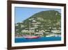 Red sailing boat in the bay of Philipsburg, Sint Maarten, West Indies, Caribbean, Central America-Michael Runkel-Framed Photographic Print