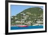 Red sailing boat in the bay of Philipsburg, Sint Maarten, West Indies, Caribbean, Central America-Michael Runkel-Framed Photographic Print