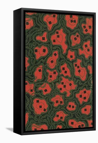 Red Shapes Surrounded by Green-Found Image Press-Framed Stretched Canvas