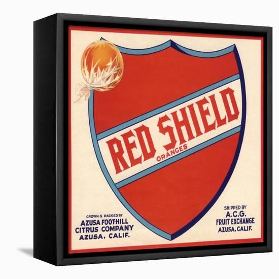 Red Shield Brand - Azusa, California - Citrus Crate Label-Lantern Press-Framed Stretched Canvas