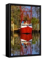 Red Shrimp Boat Docked in Harbor, Apalachicola, Florida, USA-Joanne Wells-Framed Stretched Canvas