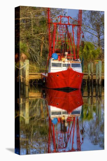 Red Shrimp Boat Docked in Harbor, Apalachicola, Florida, USA-Joanne Wells-Stretched Canvas