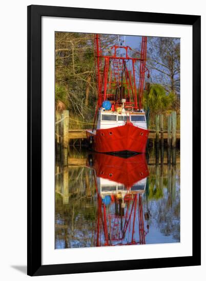 Red Shrimp Boat Docked in Harbor, Apalachicola, Florida, USA-Joanne Wells-Framed Premium Photographic Print