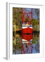 Red Shrimp Boat Docked in Harbor, Apalachicola, Florida, USA-Joanne Wells-Framed Photographic Print